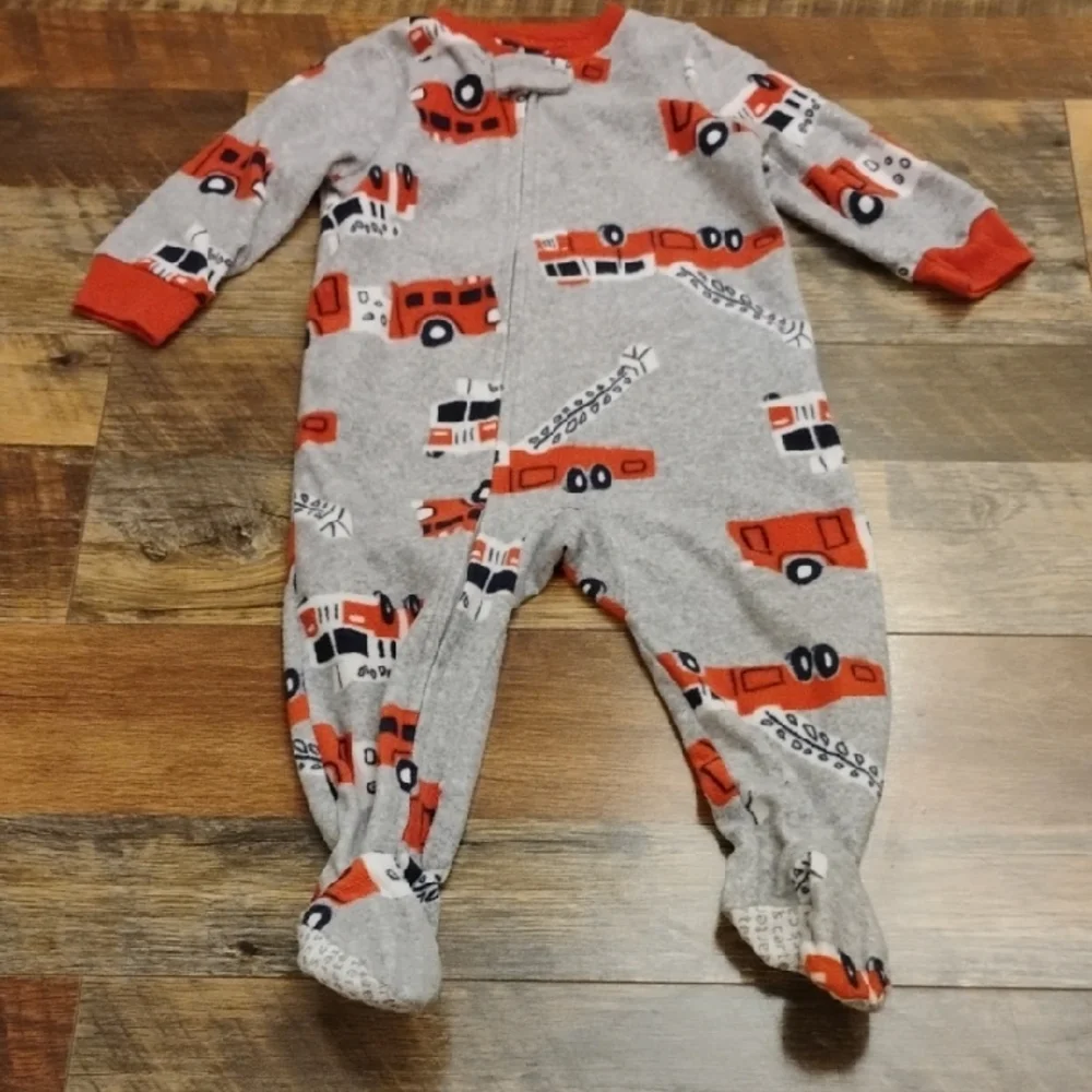 12 Month Boys Carter's Gray and Red Fire Truck Footie Pajamas